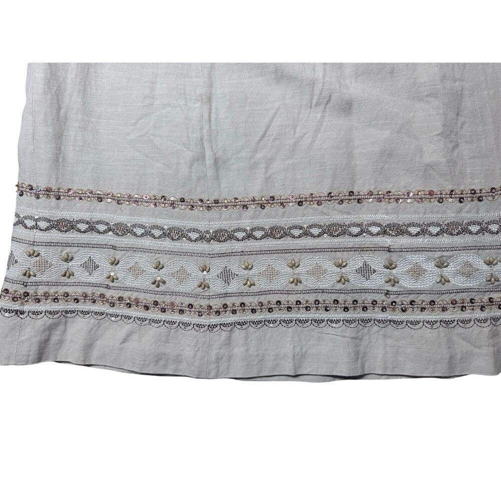 DUE PER DUE VINTAGE LINEN BEADED MIDI SKIRT SIZE 6 KHAKI - Picture 6 of 7